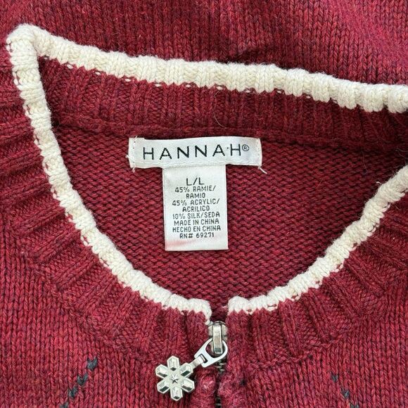 Vtg Holiday Sweater Womens L Red Full Zip Christmas Winter Bird Cardinal Grandma - Picture 10 of 11